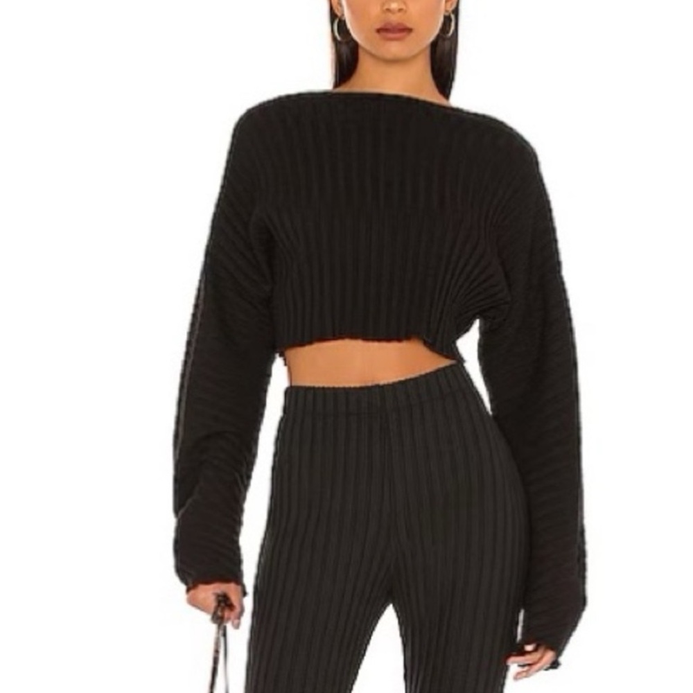 Simon Miller Black Ribbed Cropped Sweater Top